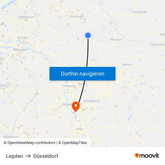 Legden to Düsseldorf map