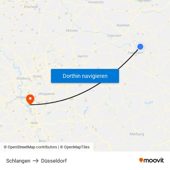 Schlangen to Düsseldorf map