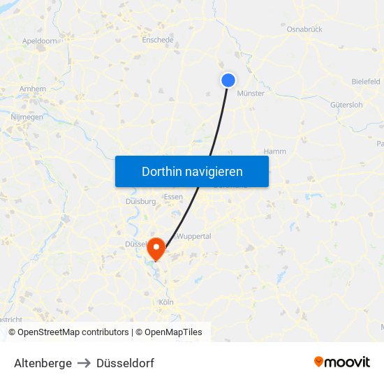 Altenberge to Düsseldorf map