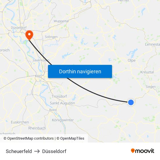 Scheuerfeld to Düsseldorf map