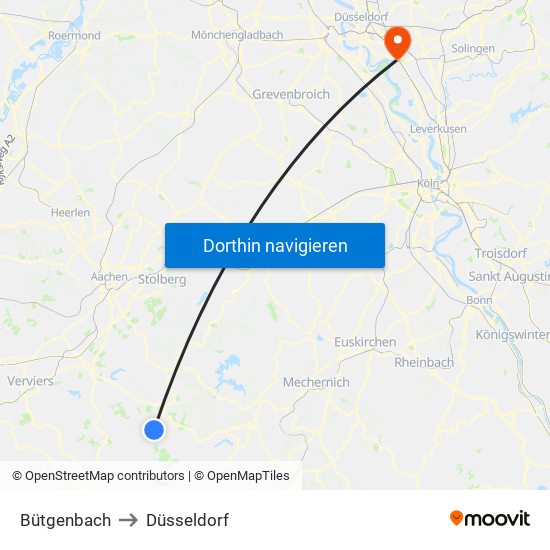 Bütgenbach to Düsseldorf map