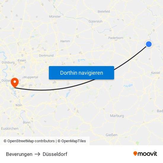 Beverungen to Düsseldorf map