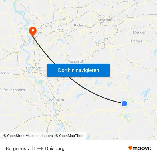 Bergneustadt to Duisburg map