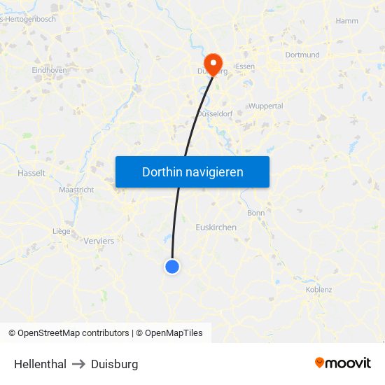 Hellenthal to Duisburg map