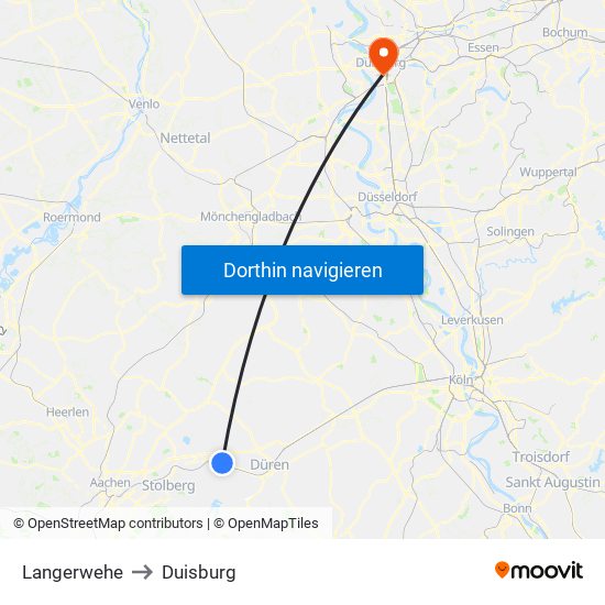 Langerwehe to Duisburg map