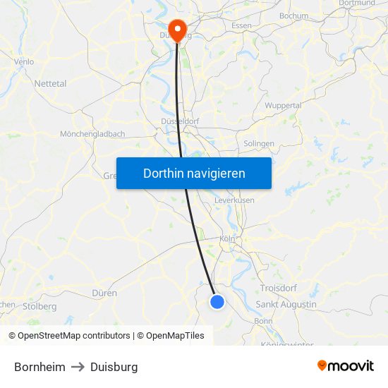 Bornheim to Duisburg map