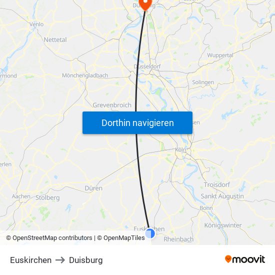 Euskirchen to Duisburg map