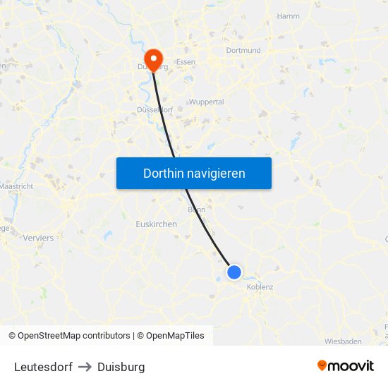 Leutesdorf to Duisburg map