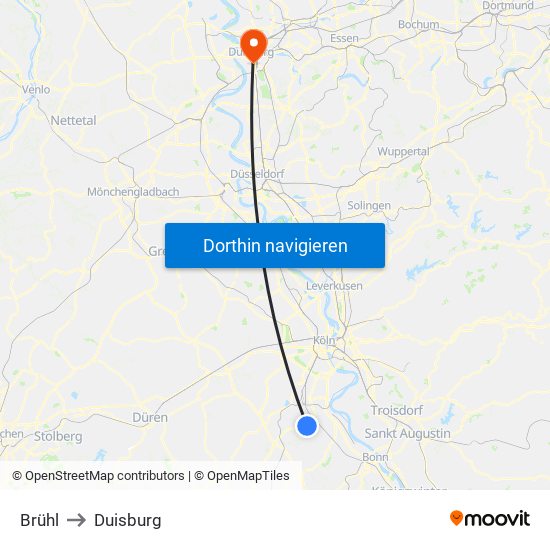 Brühl to Duisburg map