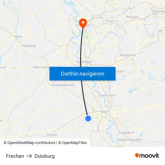 Frechen to Duisburg map