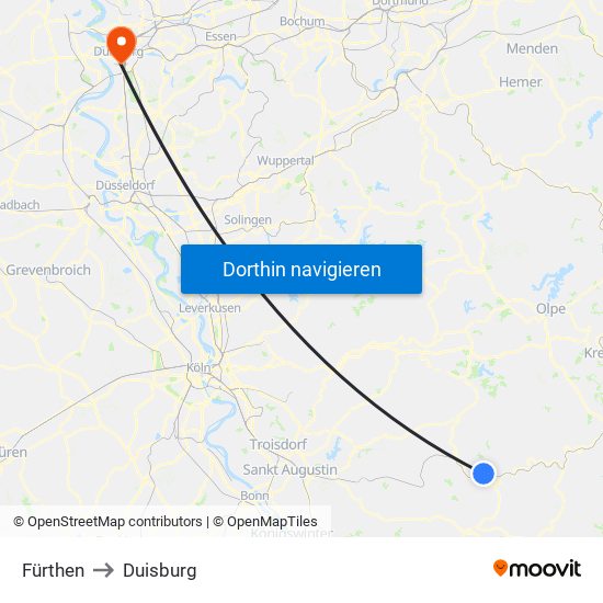 Fürthen to Duisburg map