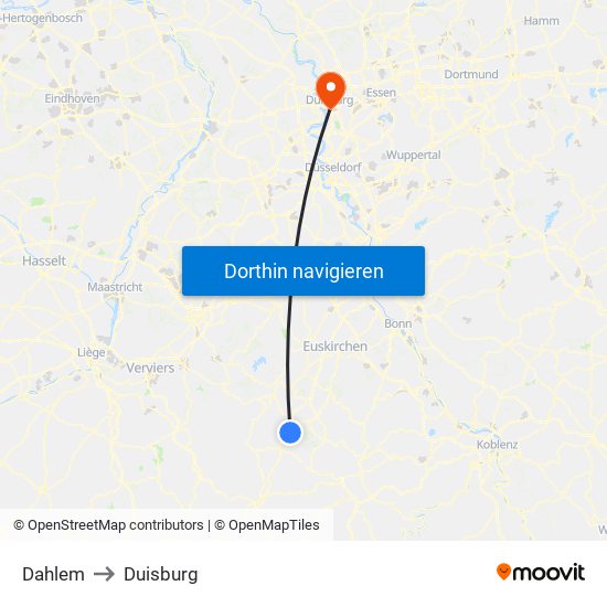 Dahlem to Duisburg map