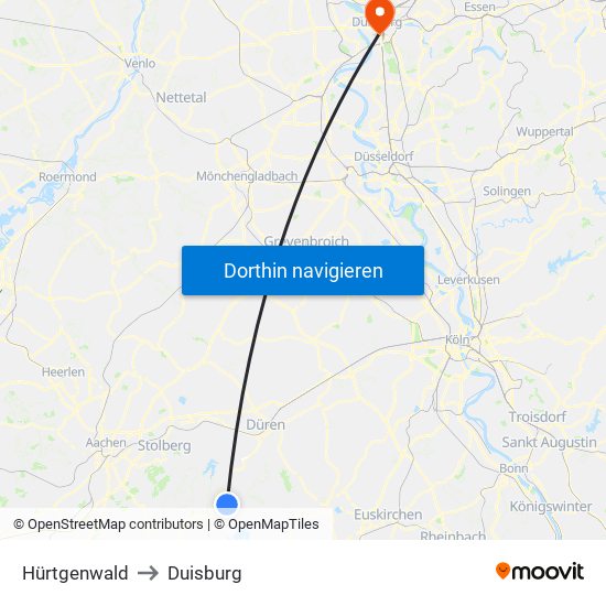 Hürtgenwald to Duisburg map