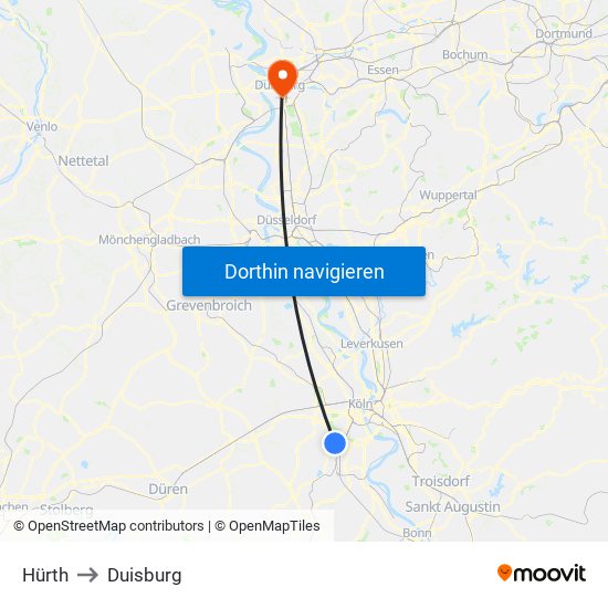 Hürth to Duisburg map