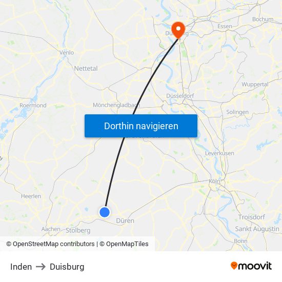 Inden to Duisburg map