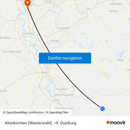 Altenkirchen (Westerwald) to Duisburg map