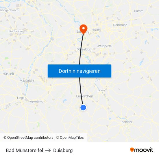 Bad Münstereifel to Duisburg map