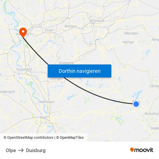 Olpe to Duisburg map