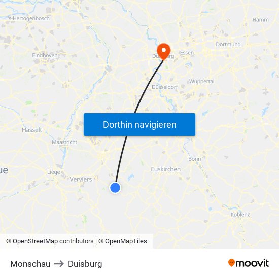 Monschau to Duisburg map