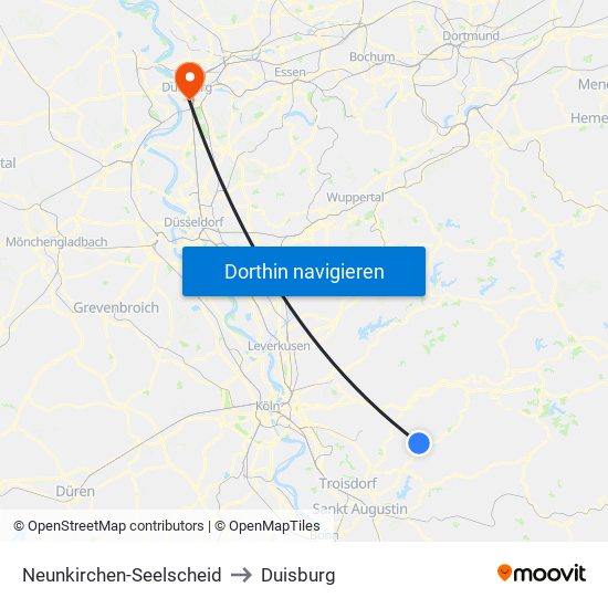 Neunkirchen-Seelscheid to Duisburg map