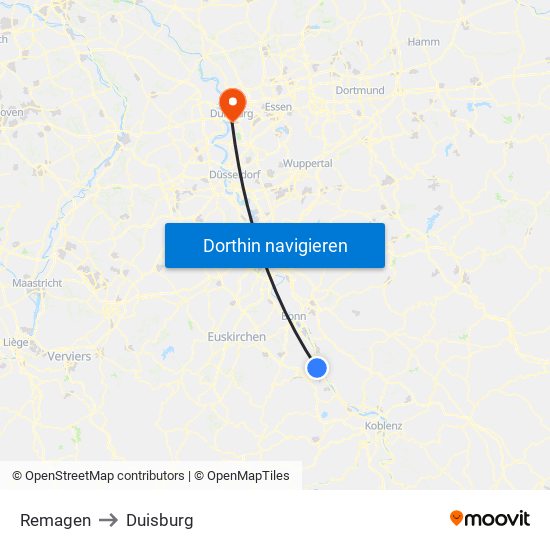 Remagen to Duisburg map