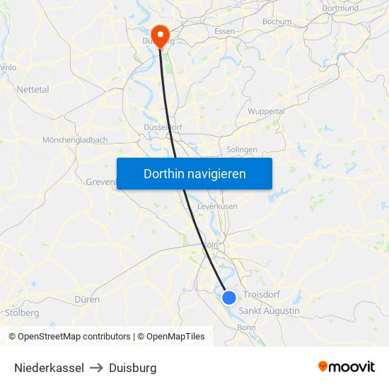 Niederkassel to Duisburg map