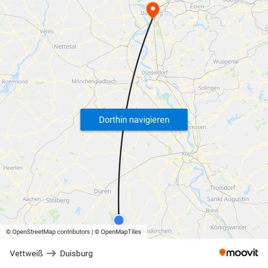 Vettweiß to Duisburg map