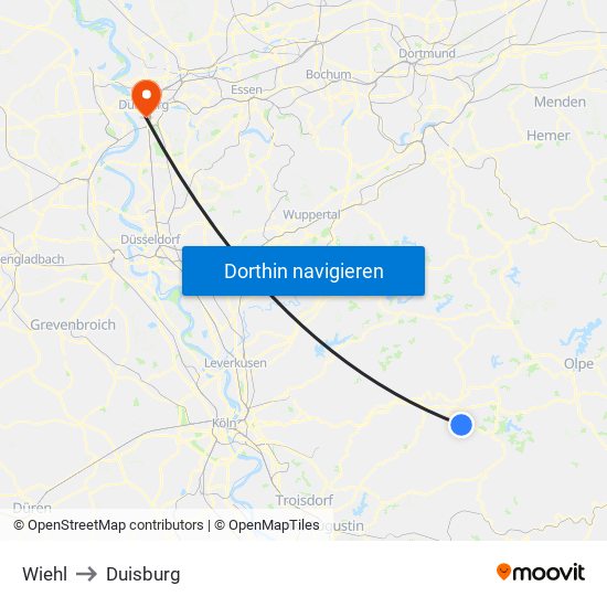 Wiehl to Duisburg map