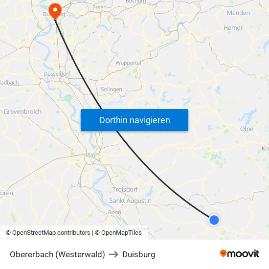 Obererbach (Westerwald) to Duisburg map