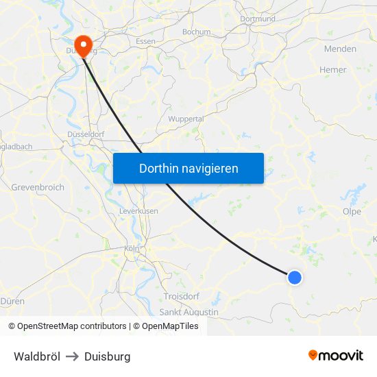 Waldbröl to Duisburg map
