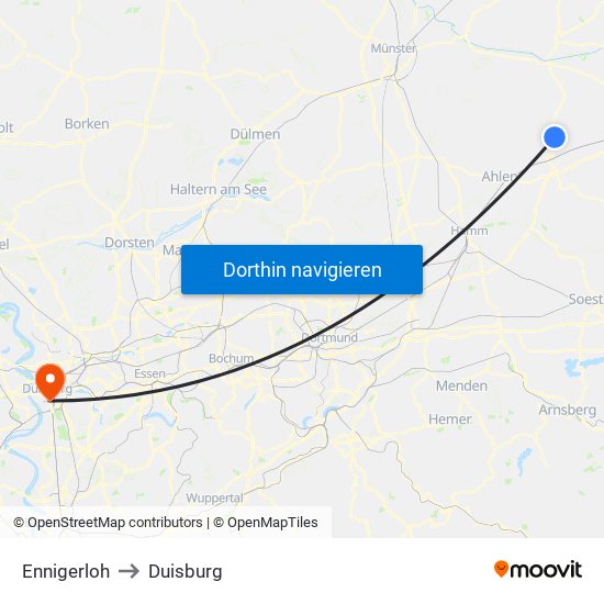 Ennigerloh to Duisburg map