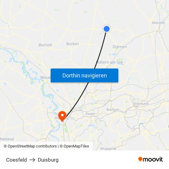 Coesfeld to Duisburg map