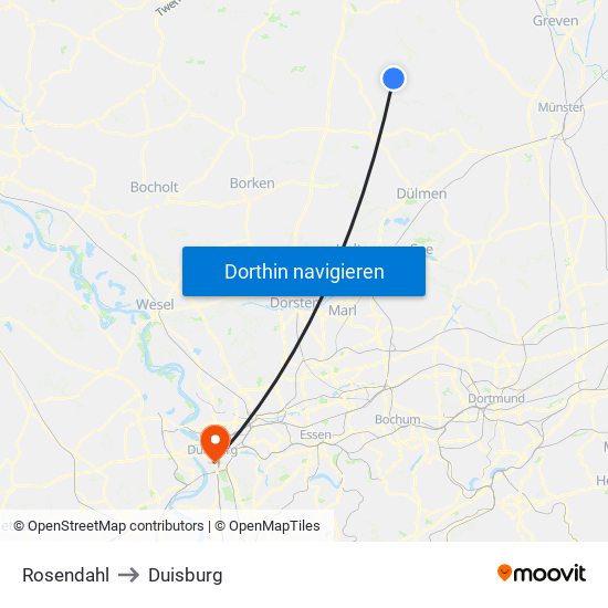 Rosendahl to Duisburg map