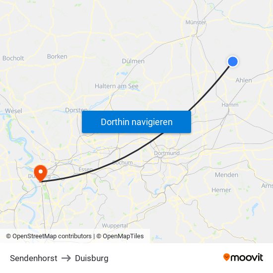 Sendenhorst to Duisburg map