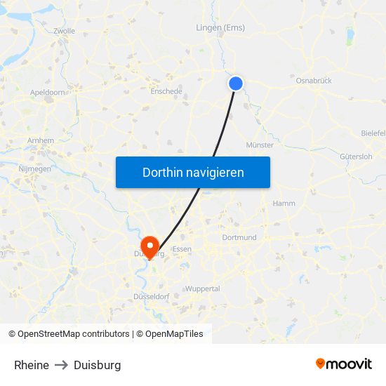 Rheine to Duisburg map