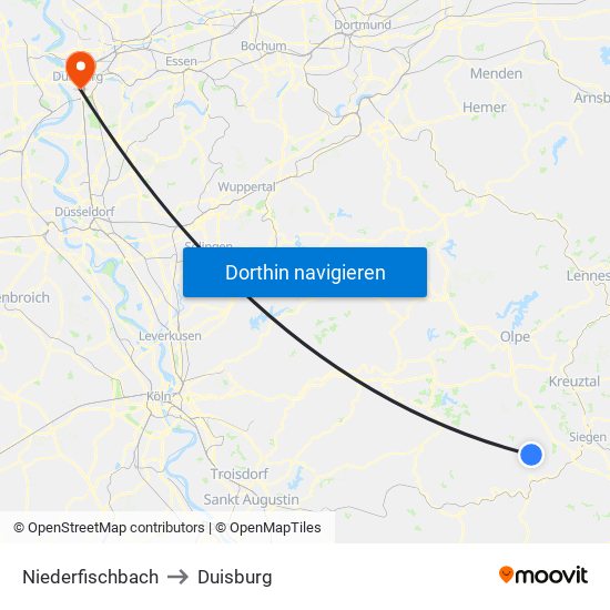 Niederfischbach to Duisburg map
