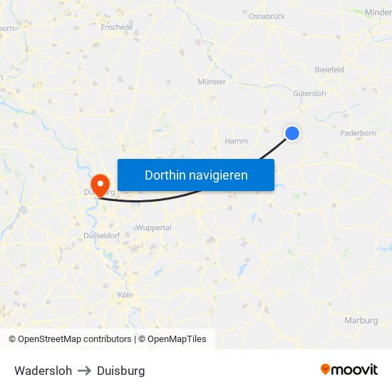 Wadersloh to Duisburg map