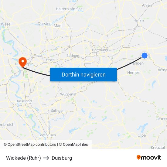 Wickede (Ruhr) to Duisburg map