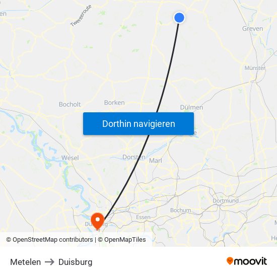 Metelen to Duisburg map