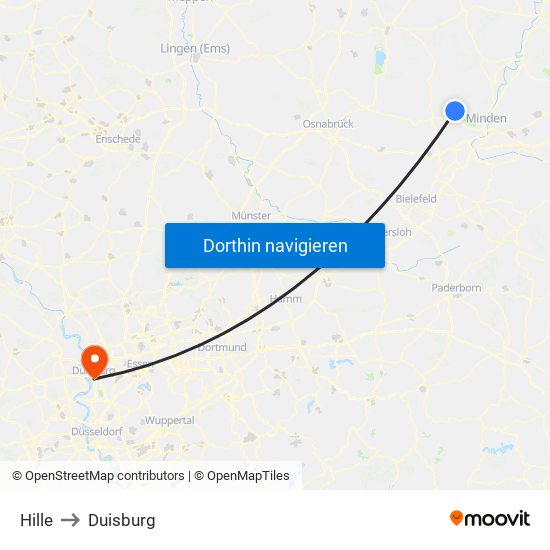 Hille to Duisburg map