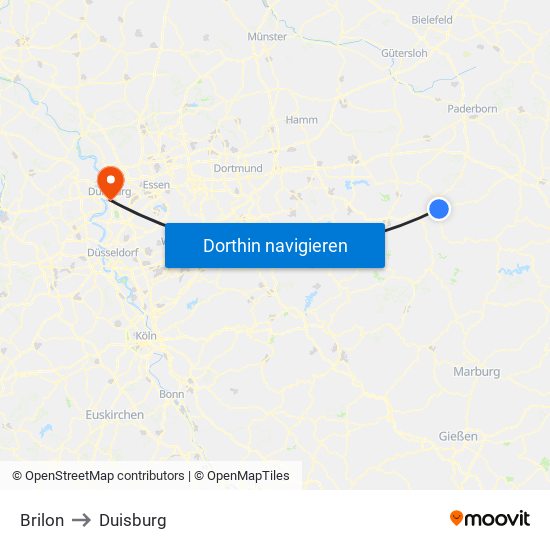 Brilon to Duisburg map