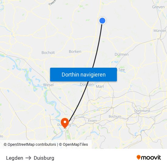 Legden to Duisburg map