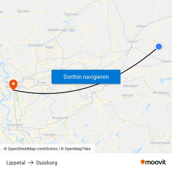 Lippetal to Duisburg map