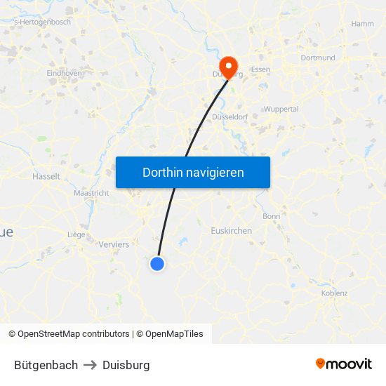 Bütgenbach to Duisburg map