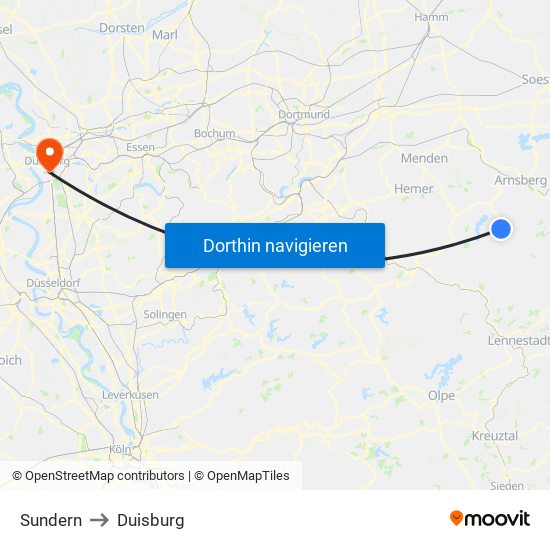 Sundern to Duisburg map