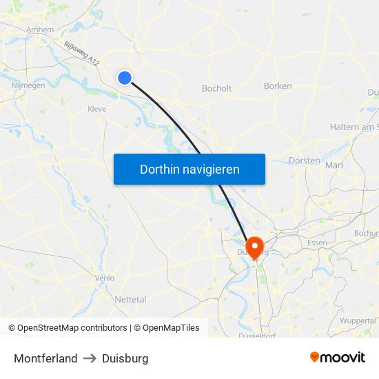 Montferland to Duisburg map