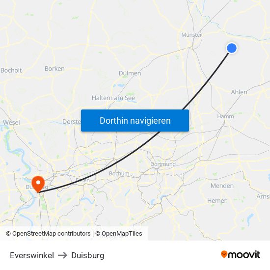 Everswinkel to Duisburg map
