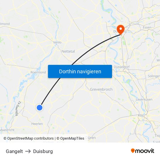 Gangelt to Duisburg map