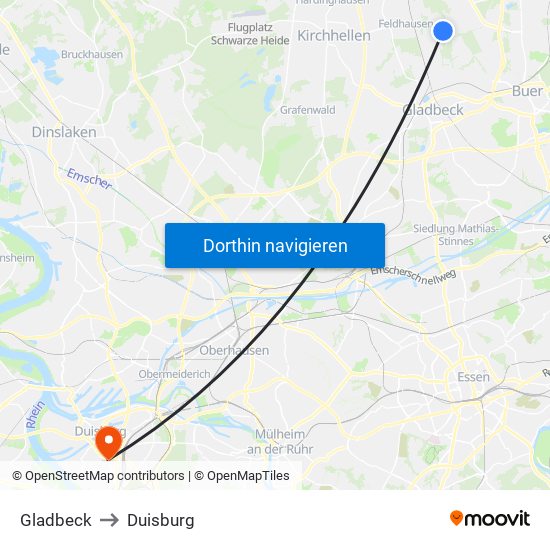 Gladbeck to Duisburg map