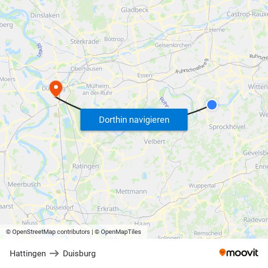 Hattingen to Duisburg map